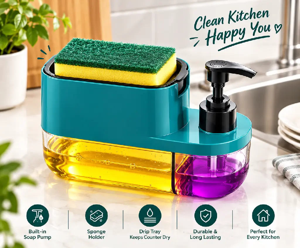 Teal Soap Dispenser Sponge Caddy.webp